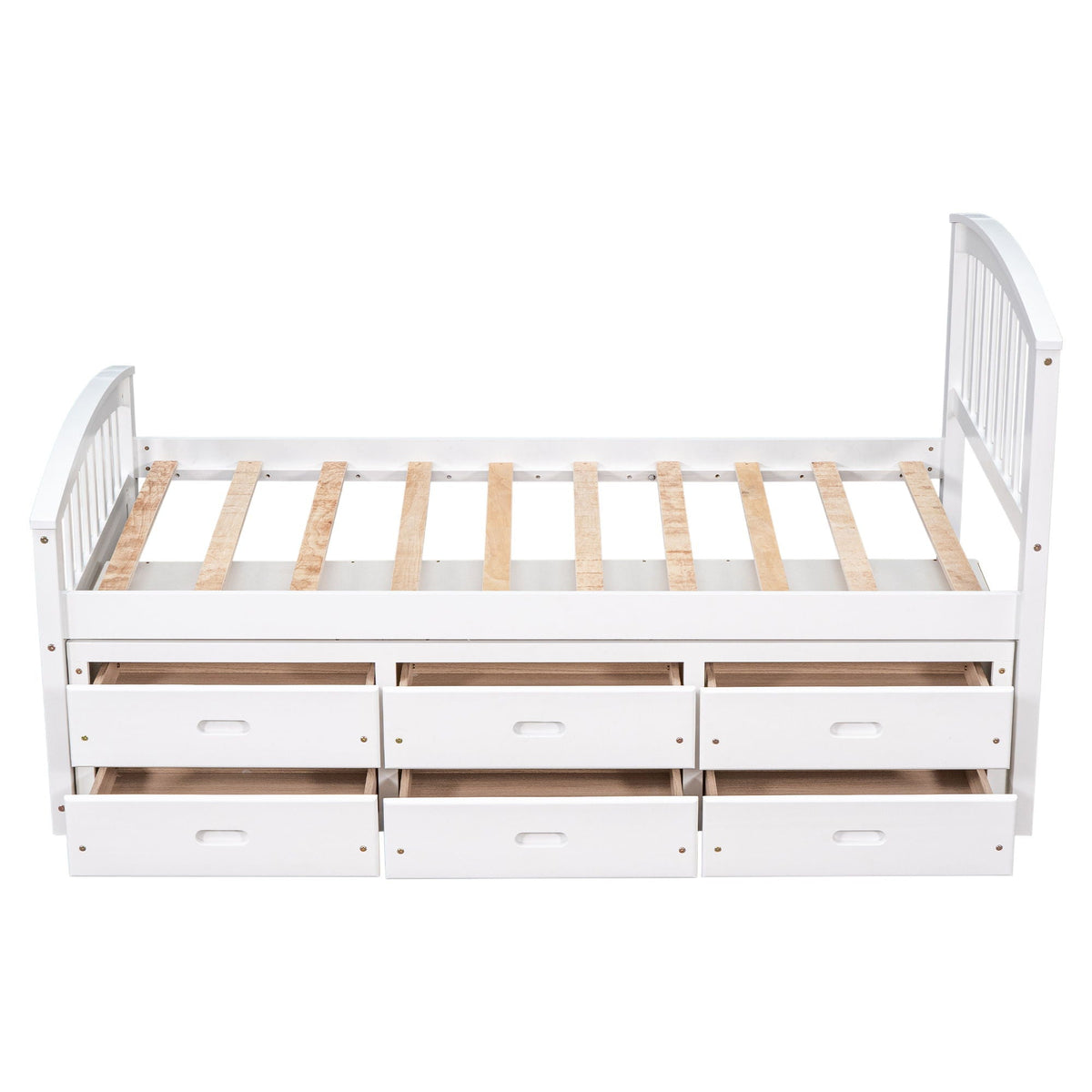 Platform storage bed solid wood in white with 6 drawers and exposed wood slats on Tampa Home & Garden Store