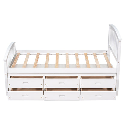 Platform storage bed solid wood in white with 6 drawers and exposed wood slats on Tampa Home & Garden Store