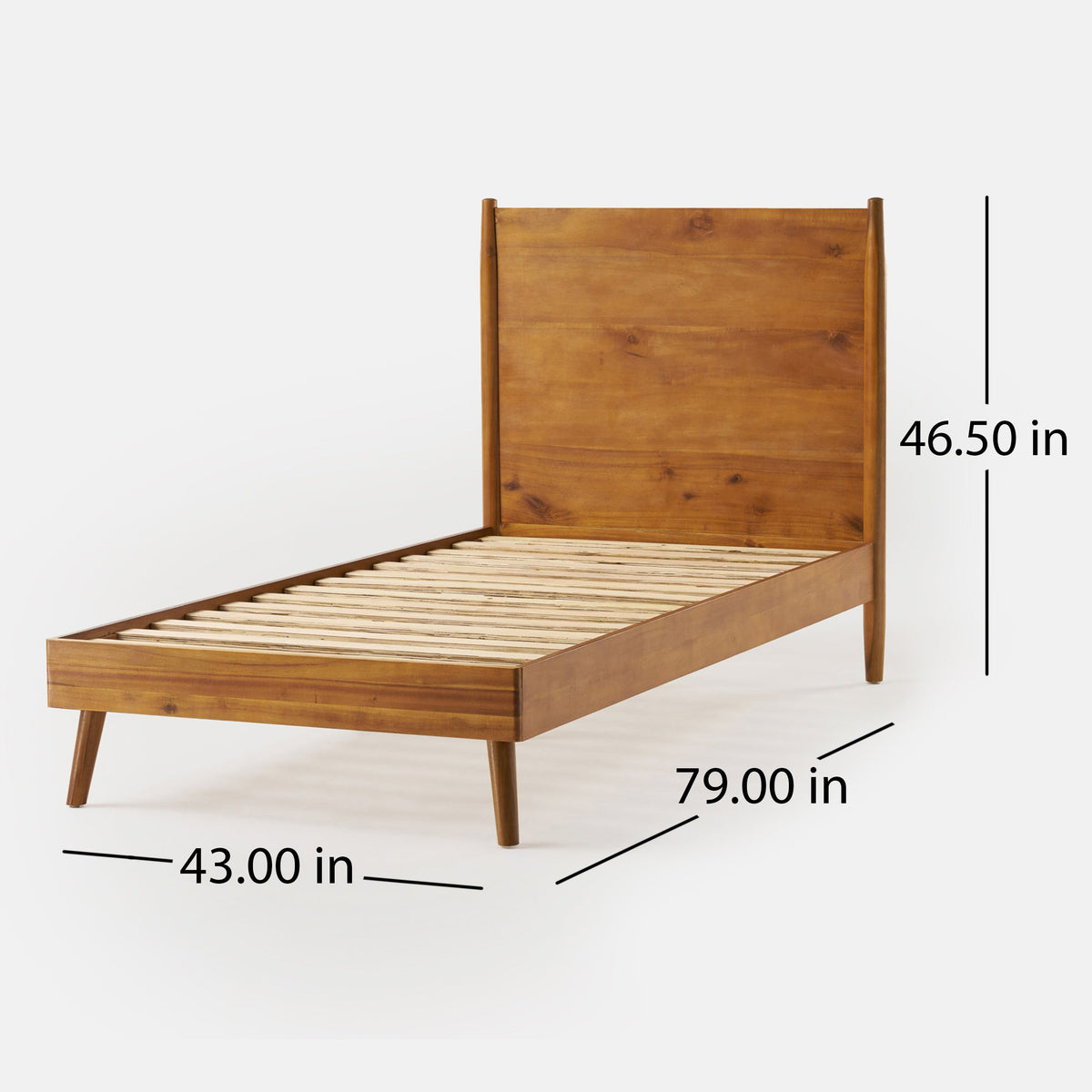 Cohron Solid Wood Platform Twin Bed frame with slatted base in warm honey brown on Tampa Home & Garden Store