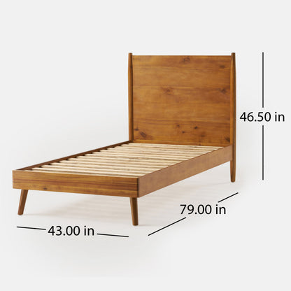 Cohron Solid Wood Platform Twin Bed frame with slatted base in warm honey brown on Tampa Home & Garden Store