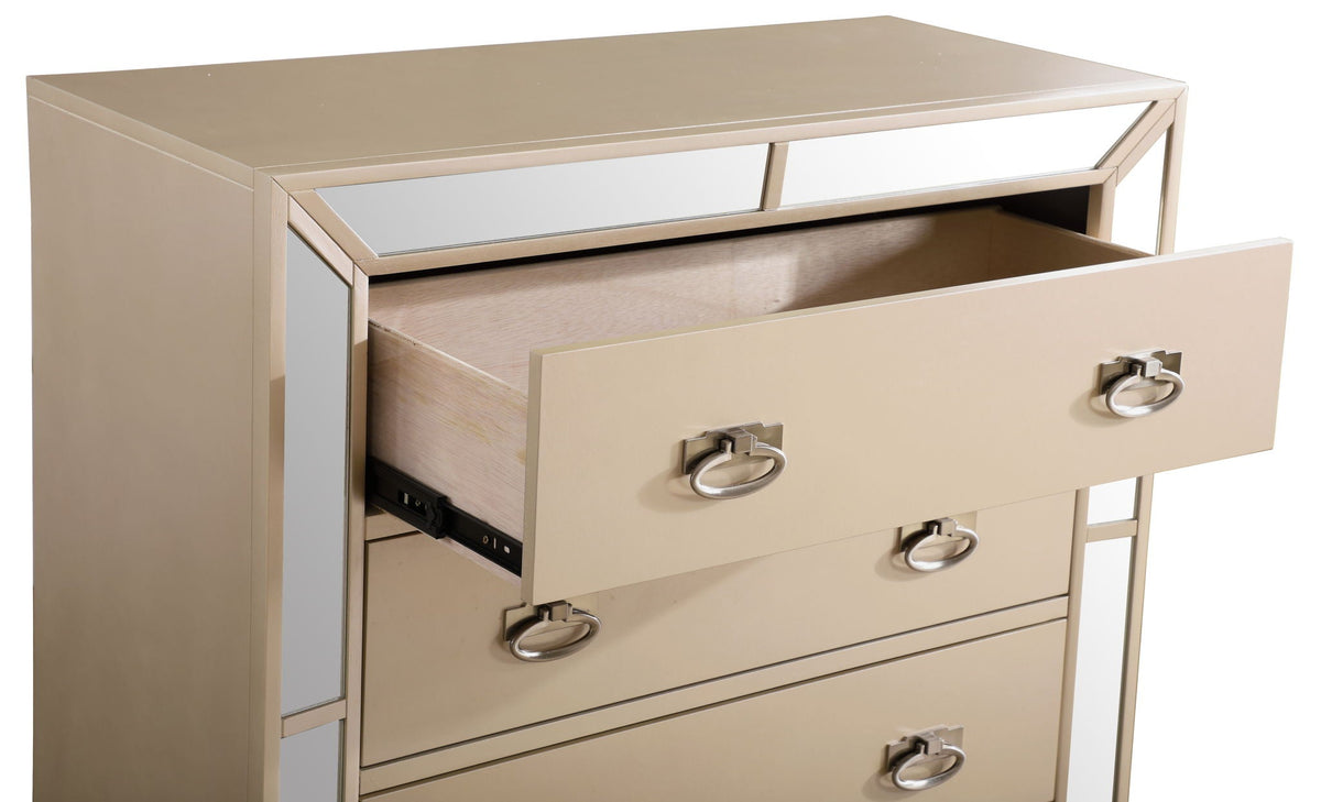 Sleek contemporary storage chest pearl beige with mirrored drawer fronts by HouseOfZazla on Tampa Home & Garden Store