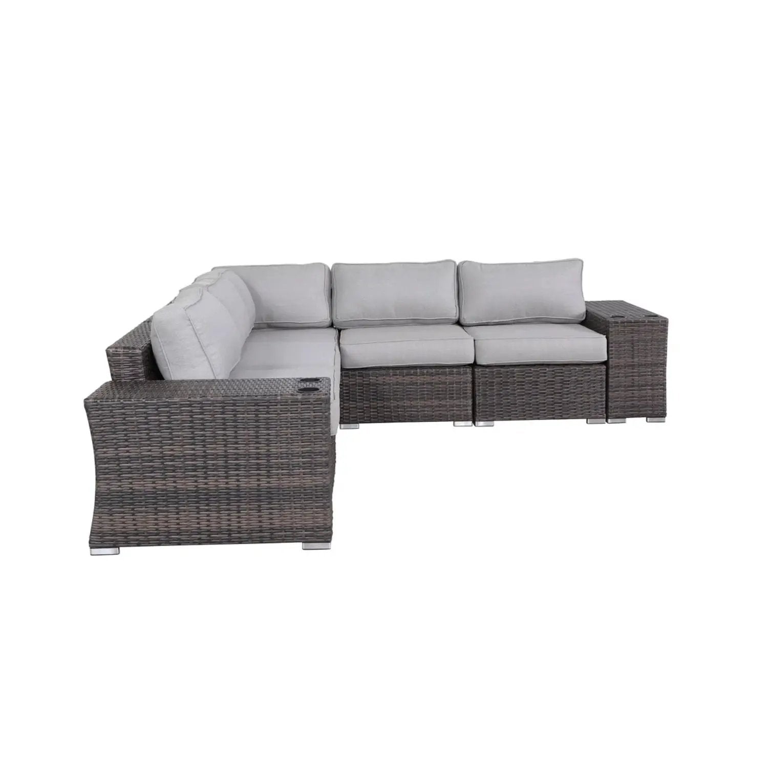 Rattan sectional sofa set with light gray cushions, brown wicker, Unique Piece Furniture on Tampa Home & Garden Store