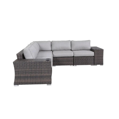 Rattan sectional sofa set with light gray cushions, brown wicker, Unique Piece Furniture on Tampa Home & Garden Store