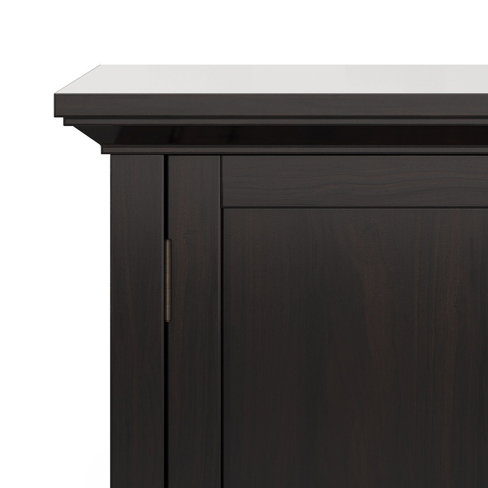 Redmond low storage cabinet in Hickory Brown with dark wood finish and light top on Tampa Home & Garden Store