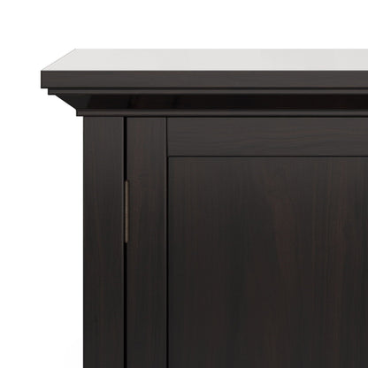 Redmond low storage cabinet in Hickory Brown with dark wood finish and light top on Tampa Home & Garden Store
