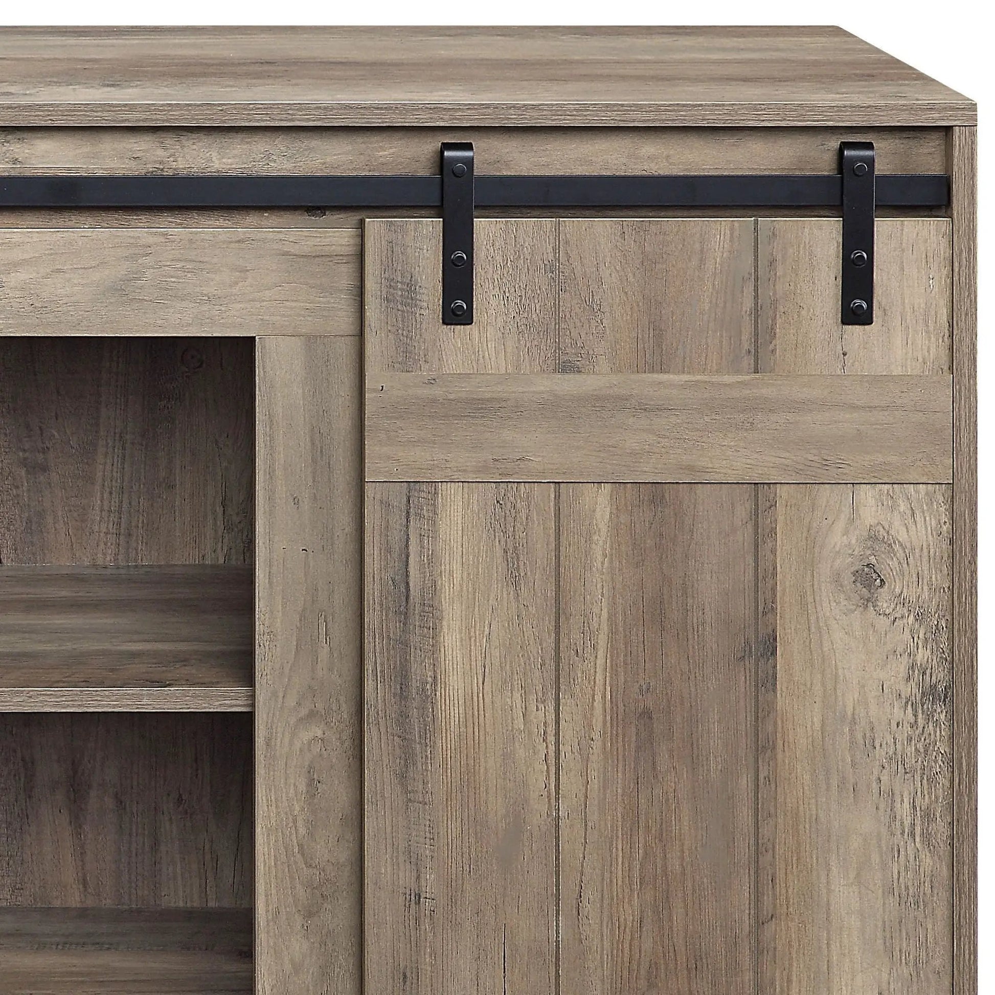 Bellarosa TV Stand by Unique Piece Furniture, rustic wood with black barn-door hardware on Tampa Home & Garden Store