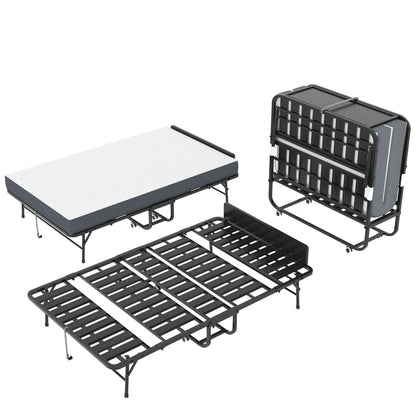 Two twin rollaway beds with adjustable headboards, memory foam mattresses, black metal frames on Tampa Home & Garden Store