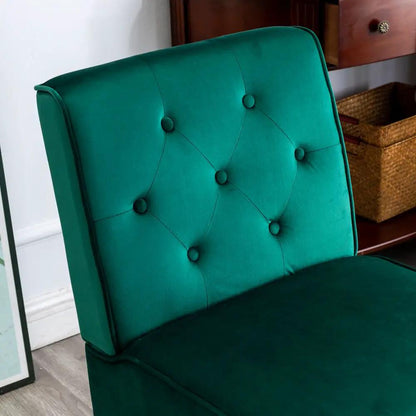 Reese armless velvet button tufted accent chair set of 2 in emerald green on Tampa Home & Garden Store