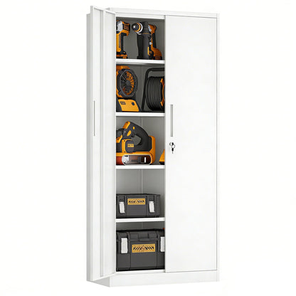 Steel Garage Storage Cabinet with Adjustable Shelves and Lock, white finish, HouseOfZazla on Tampa Home & Garden Store