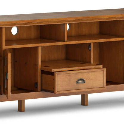 Redmond TV media stand in warm oak with open shelves and cable holes by Unique Piece Furniture on Tampa Home & Garden Store