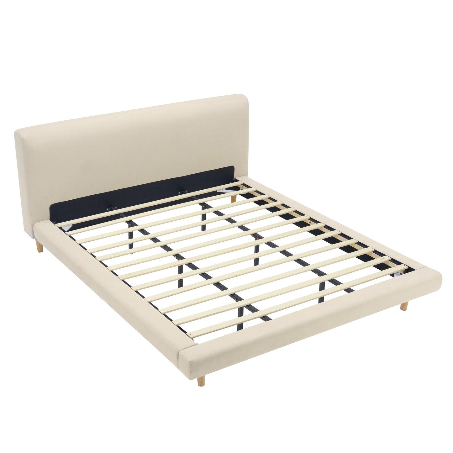 Beige Chunky Upholstered Headboard Cal King Bed