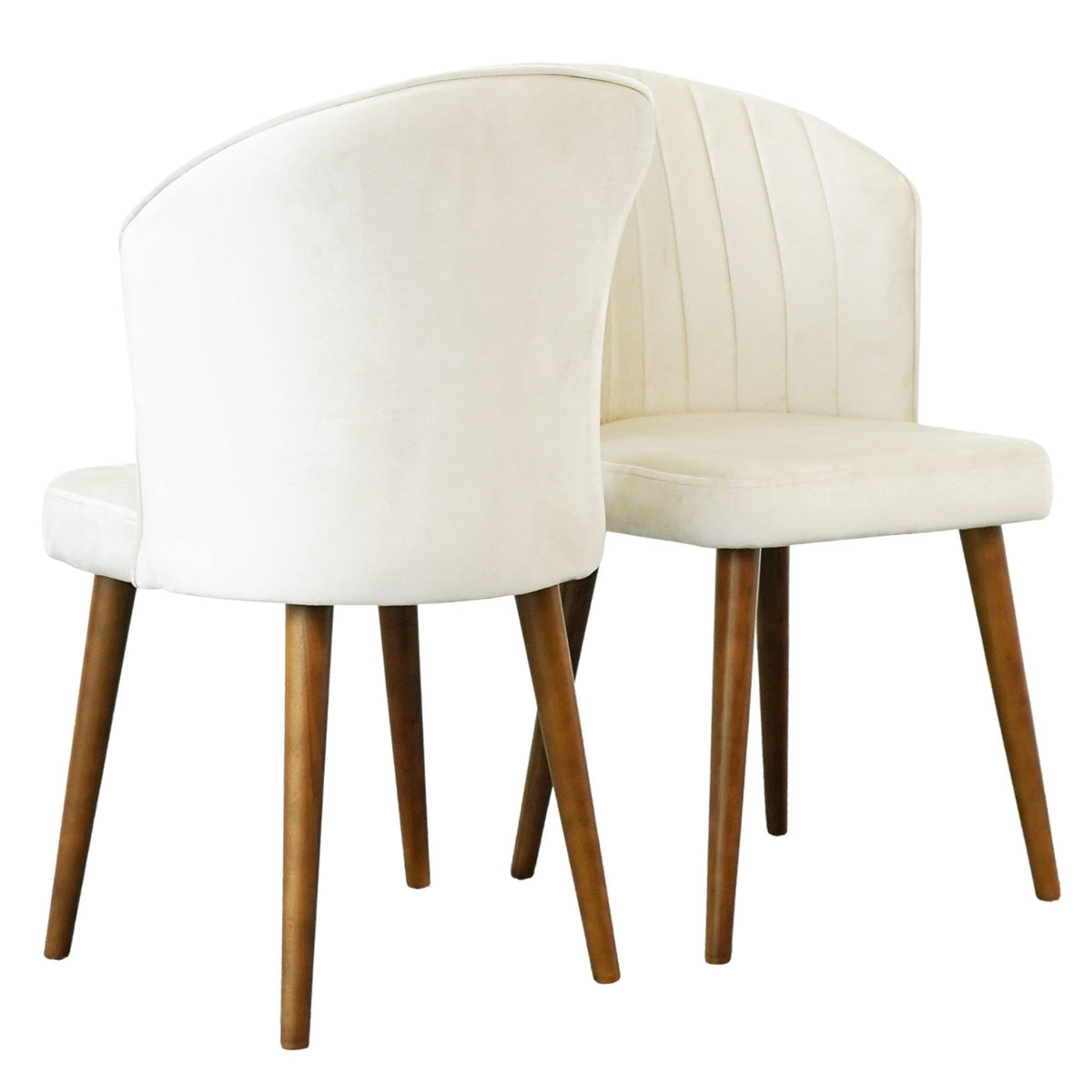 Beige velvet Parsons dining chairs with dark wooden legs, vertical channel back, set of 4 on Tampa Home & Garden Store