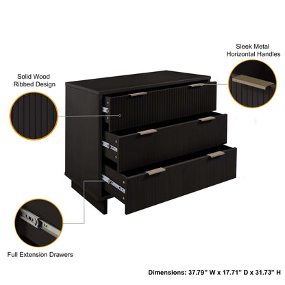 Solid wood 3-drawer dresser with ribbed fronts, finish, full-extension drawers, sleek handles on Tampa Home & Garden Store
