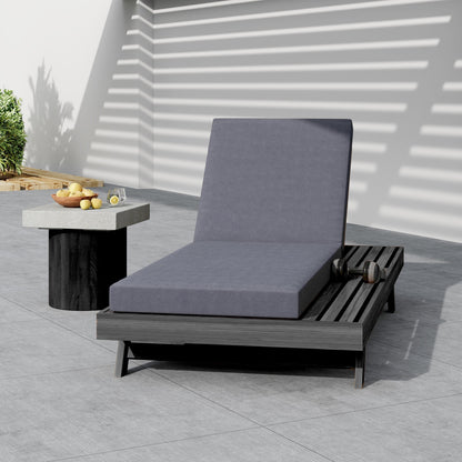 Outdoor lounge chaise set in black acacia wood with gray water-resistant cushions on Tampa Home & Garden Store