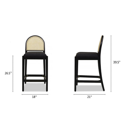 Curved-back cane counter stools set of 2 by HouseOfZazla with black frame and caned back on Tampa Home & Garden Store
