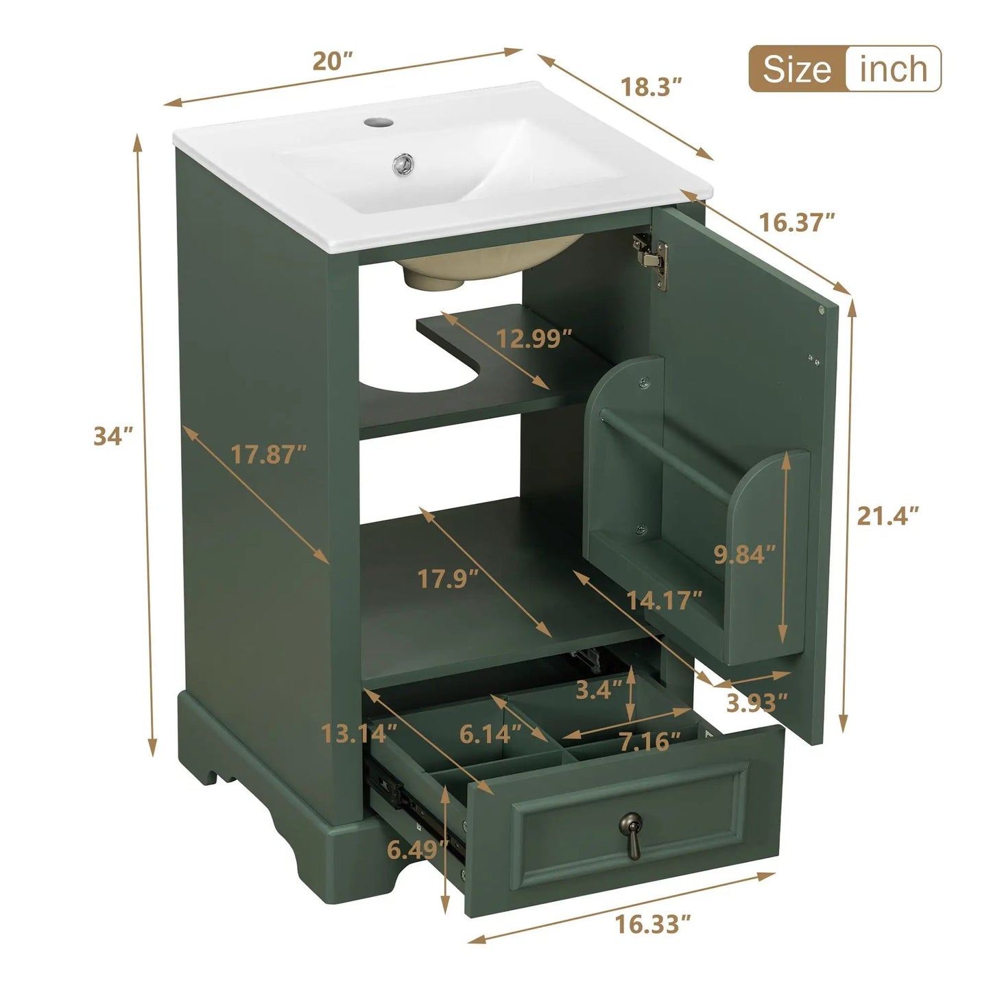 Bathroom Vanity With Sink, Soft Close Door, Shelf