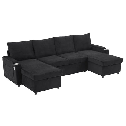 U Shaped Sectional Sofa Bed with Storage Chaise