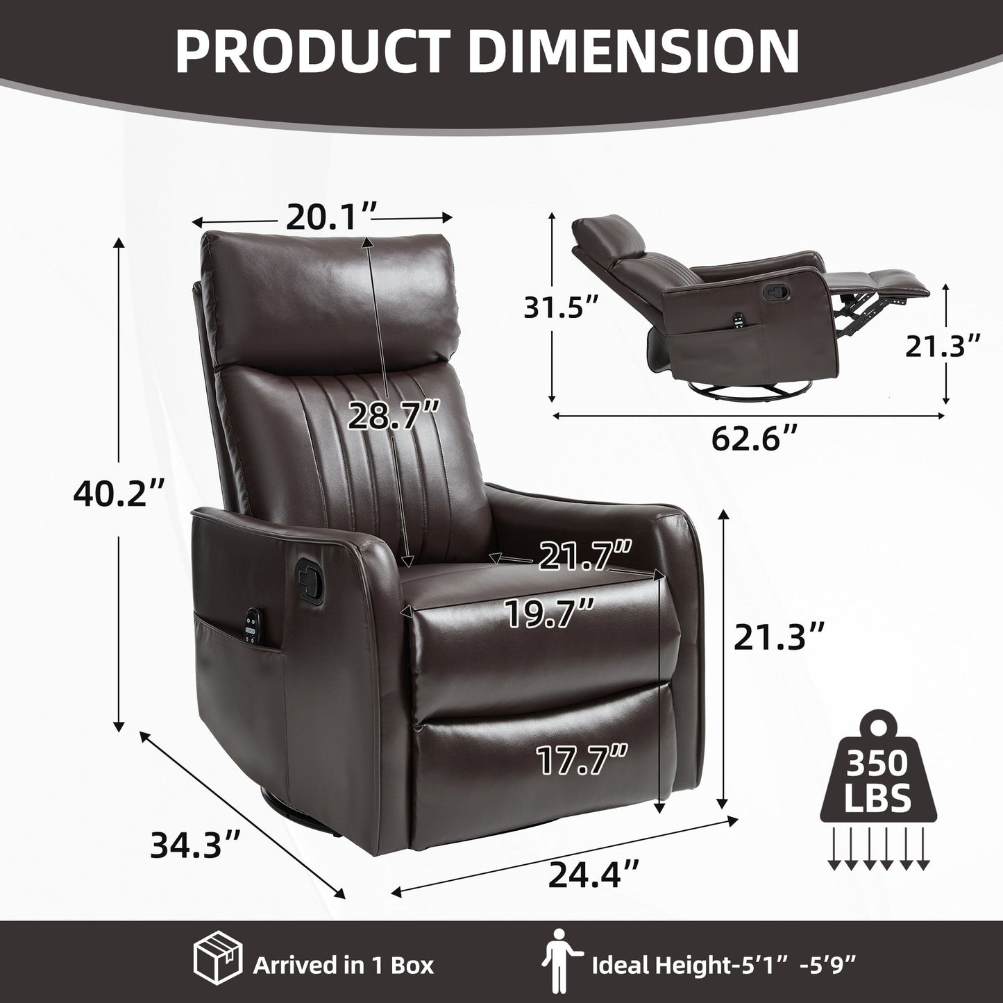 Brown faux leather heat massage manual recliner chair by HouseOfZazla on Tampa Home & Garden Store
