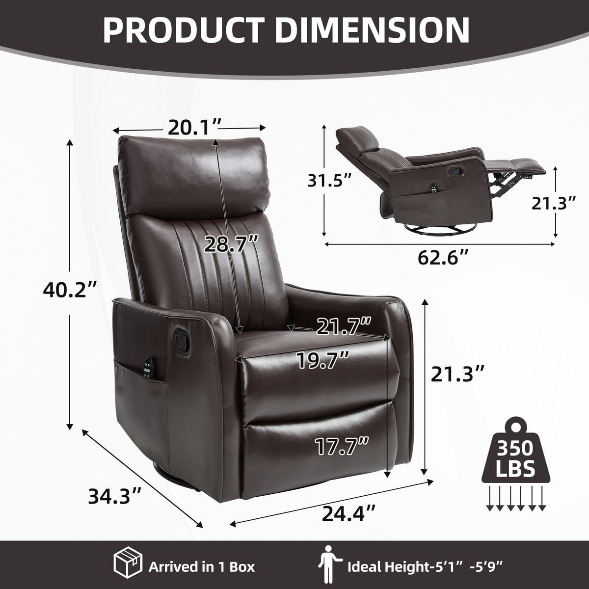 Brown faux leather heat massage manual recliner chair by HouseOfZazla on Tampa Home & Garden Store