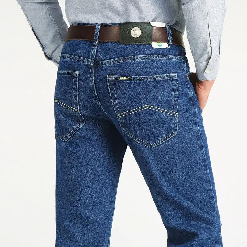 Men's High-rise Loose Straight-leg Jeans blue denim back pockets FLIPSTYLEZLLC with belt on Tampa Home & Garden Store