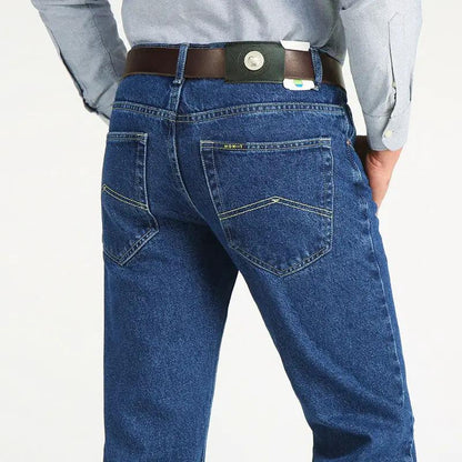 Men's High-rise Loose Straight-leg Jeans blue denim back pockets FLIPSTYLEZLLC with belt on Tampa Home & Garden Store