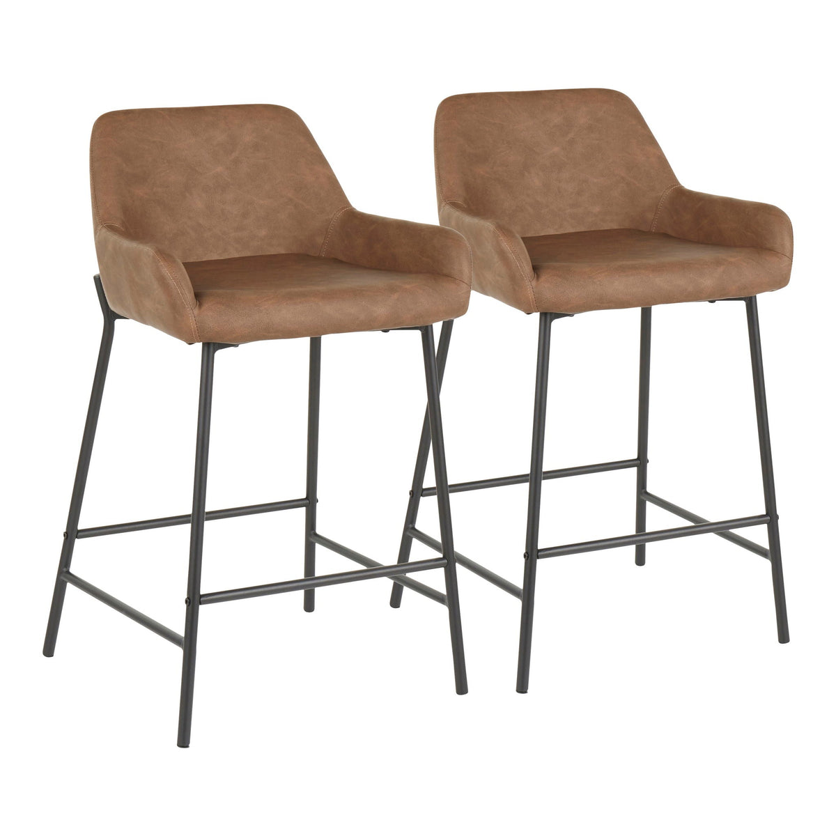 Industrial fixed-height counter stools brown leatherette upholstery black metal legs 2-pack on Tampa Home & Garden Store