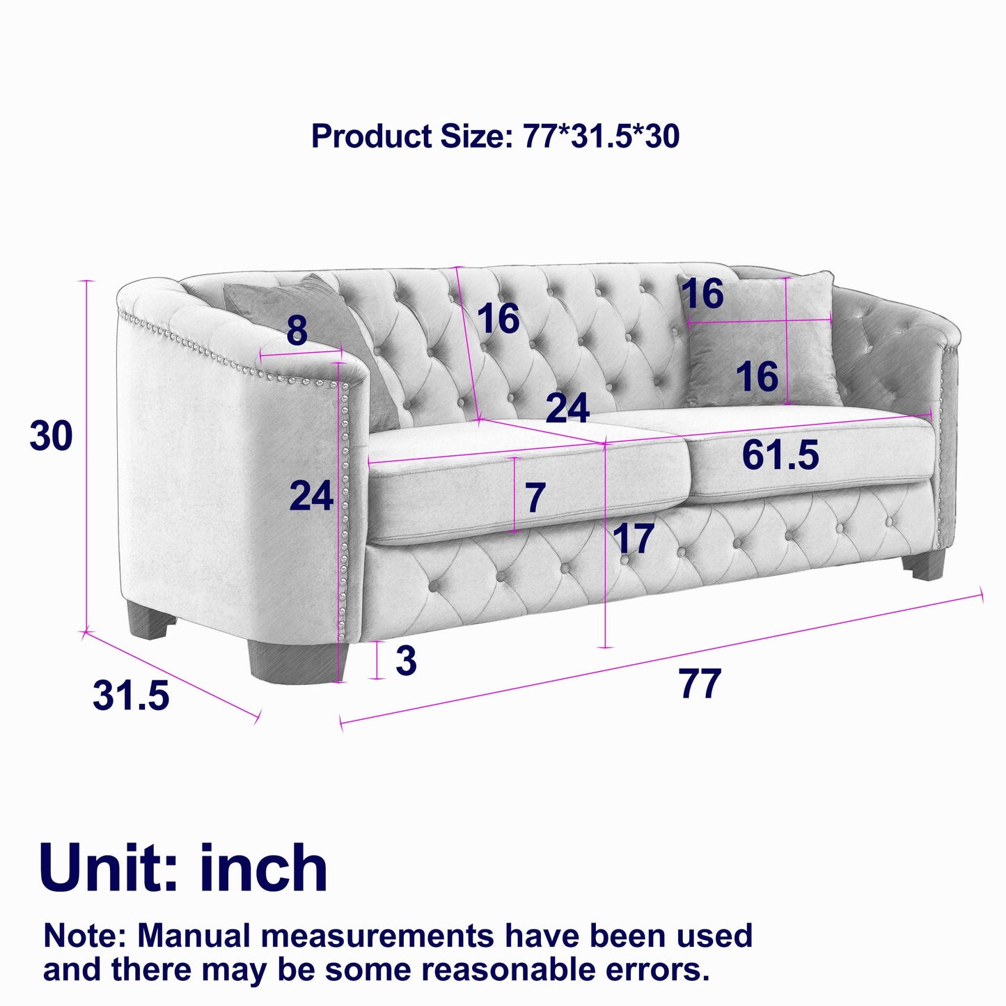 Modern Chesterfield sofa by HouseOfZazla with tufted back and light gray upholstery on Tampa Home & Garden Store