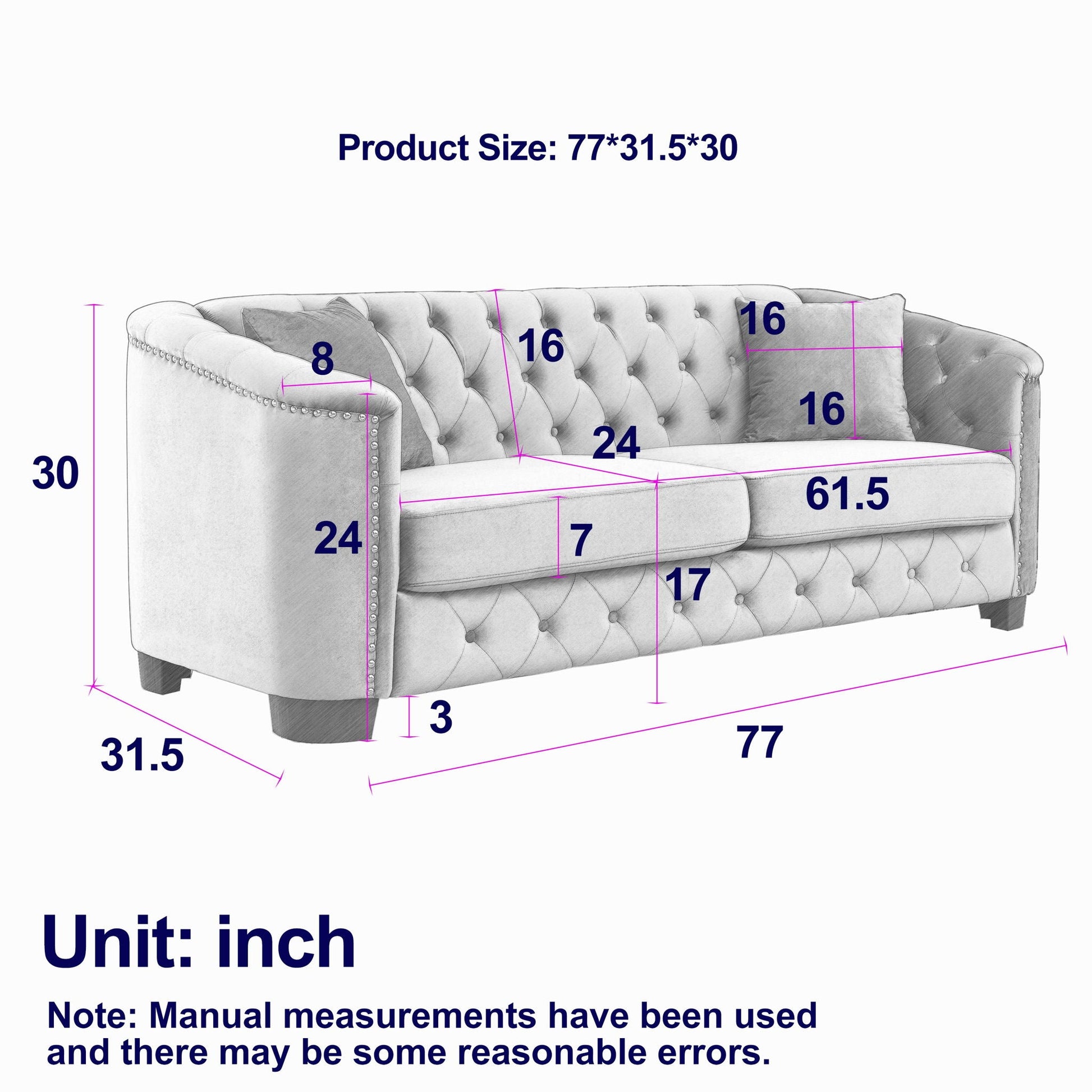 Modern Chesterfield sofa by HouseOfZazla with tufted back and light gray upholstery on Tampa Home & Garden Store