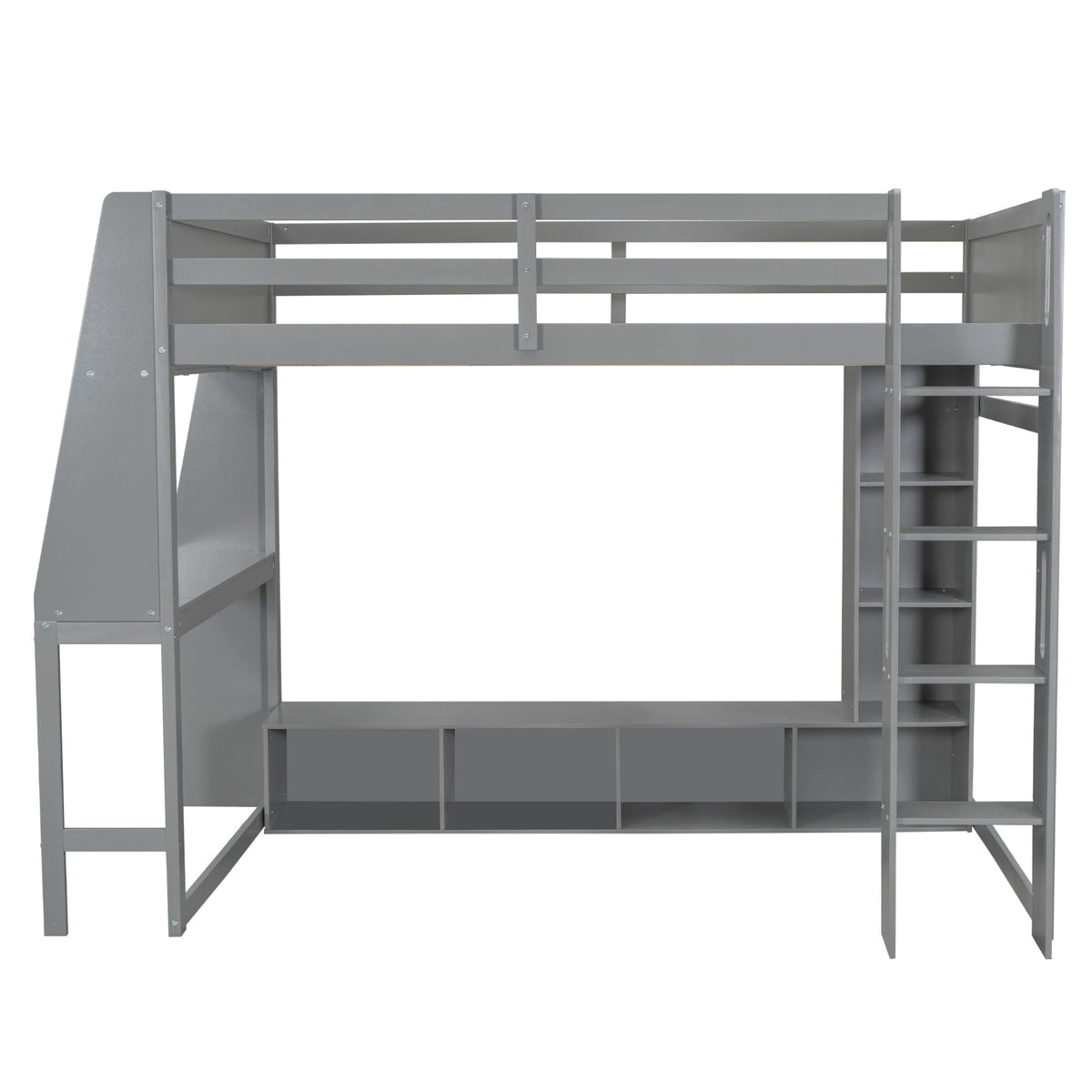 Gaming loft bed with desk in gray metal frame and built-in storage shelves by HouseOfZazla on Tampa Home & Garden Store