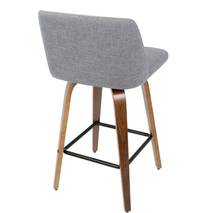 Toriano counter stools set of 2 in grey fabric with wood legs and square footrest on Tampa Home & Garden Store