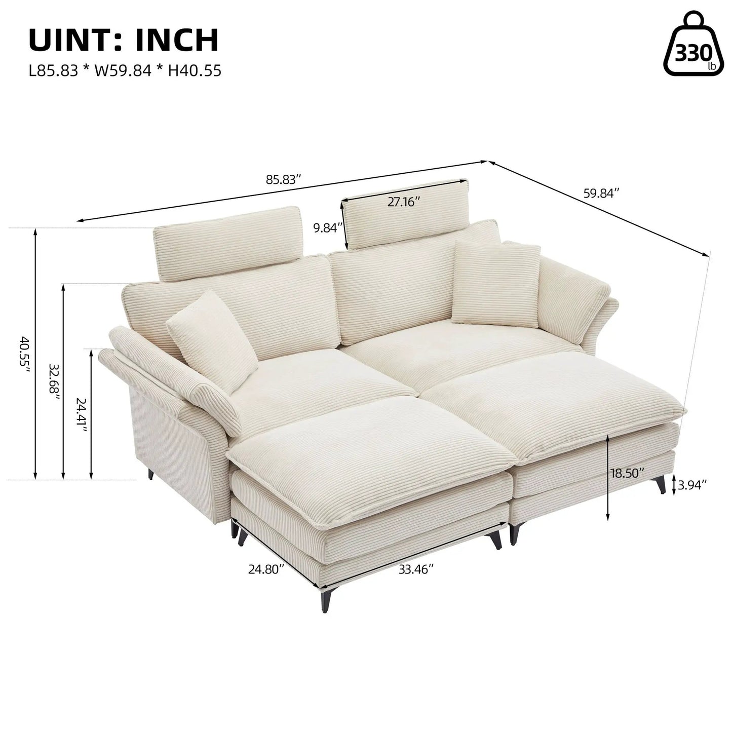 Modern Deep Seat Sectional Sofa With Ottoman beige fabric 3-piece set by Unique Piece Furniture on Tampa Home & Garden Store