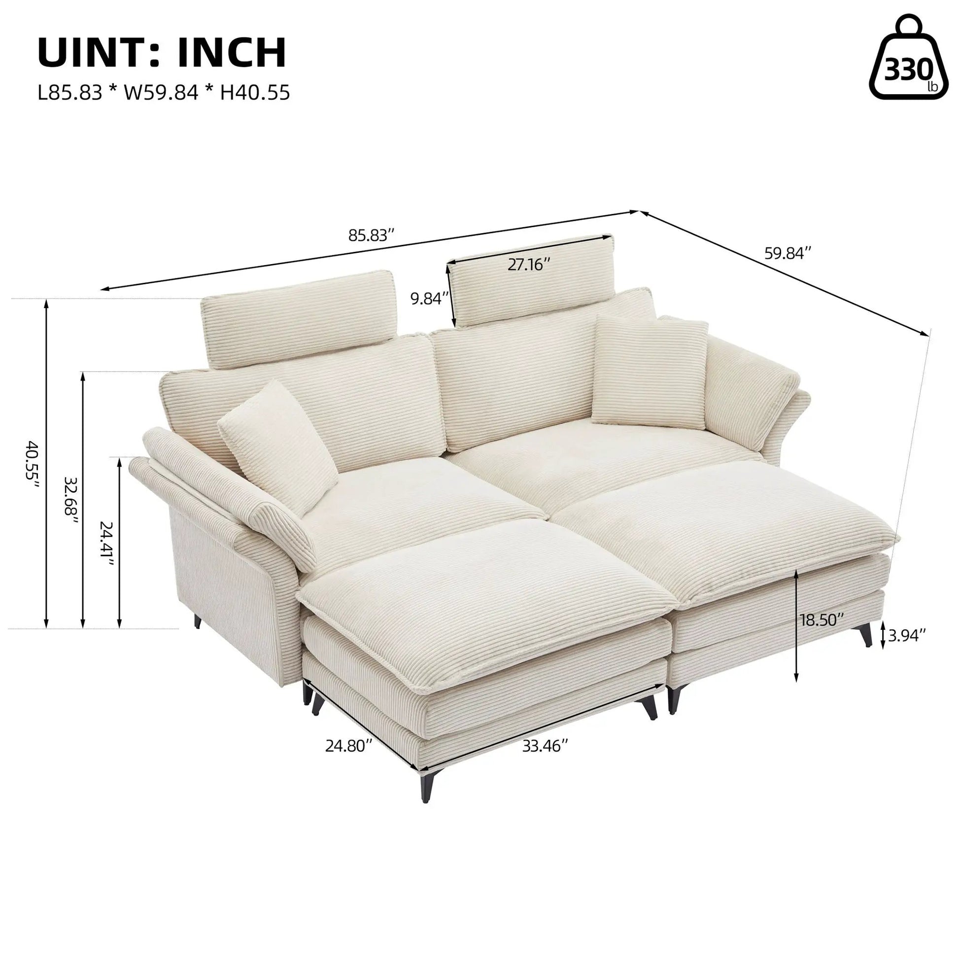 Modern Deep Seat Sectional Sofa With Ottoman beige fabric 3-piece set by Unique Piece Furniture on Tampa Home & Garden Store