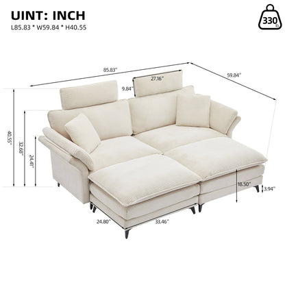 Modern deep seat sectional sofa with ottoman, beige fabric, 3-piece set by HouseOfZazla on Tampa Home & Garden Store