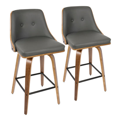 Mid Century Modern Counter Stool Set with Swivel, gray faux leather seats, wood legs set of 2 on Tampa Home & Garden Store