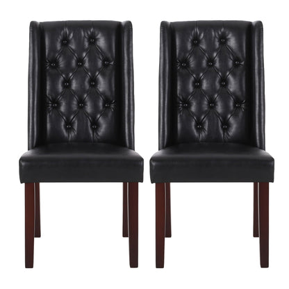 Sophisticated tufted dining chairs with high back in black faux leather, pair on Tampa Home & Garden Store