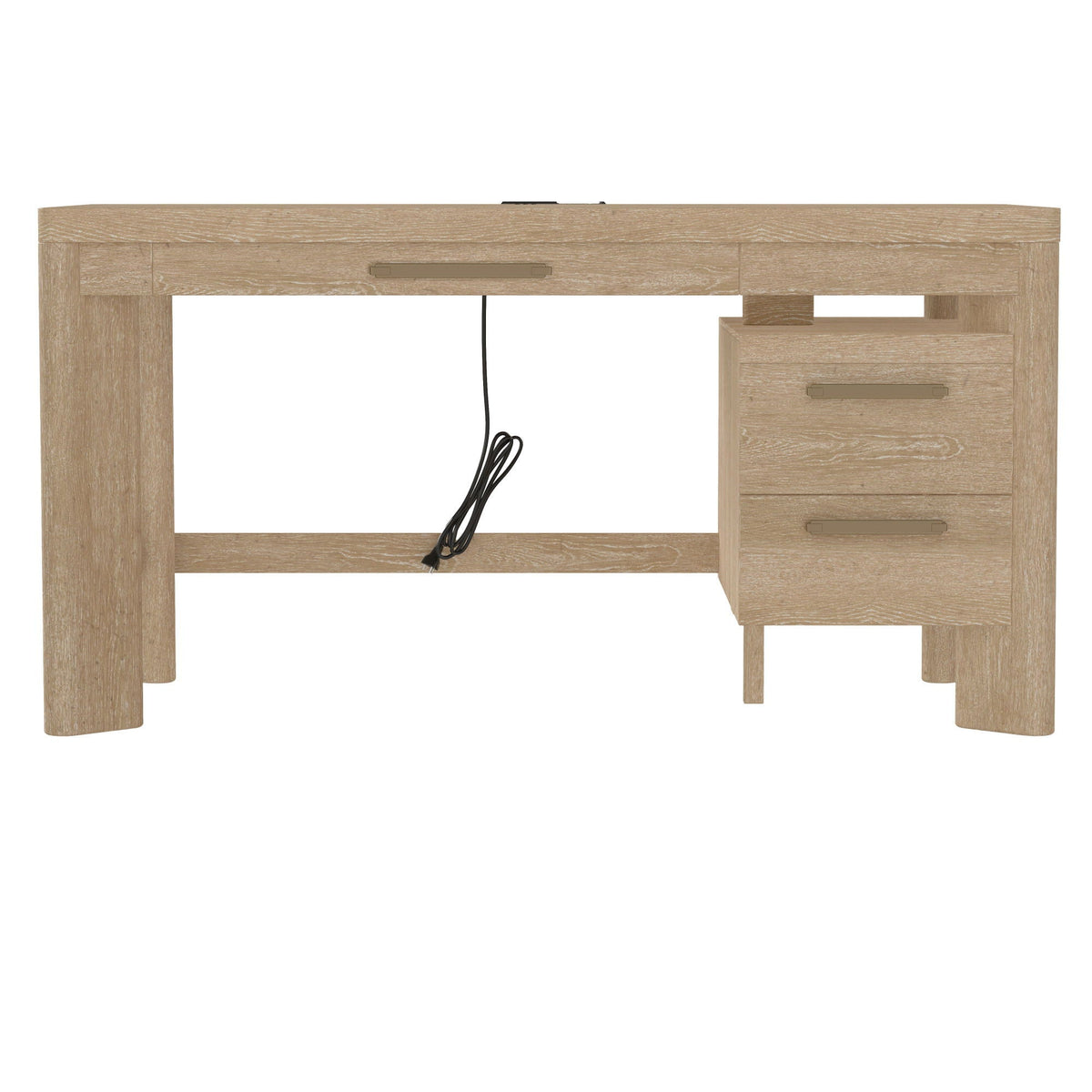 Tan wood writing desk with spacious 58 inch surface and pedestal drawers HouseOfZazla on Tampa Home & Garden Store