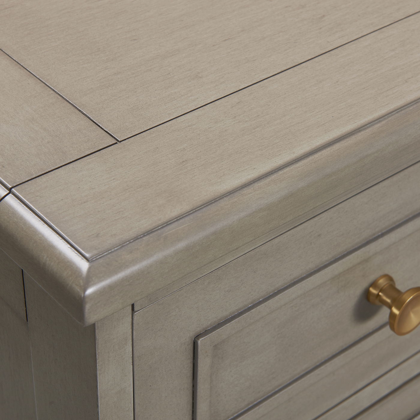 Dauphin handpainted gray cashmere entryway storage cabinet with brass knob on Tampa Home & Garden Store