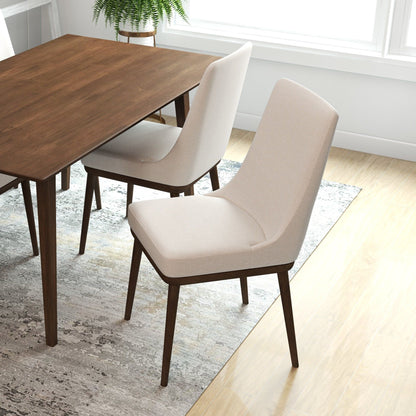 Mid-Century Modern dining chairs set of 2 with beige fabric upholstery and dark wood legs on Tampa Home & Garden Store