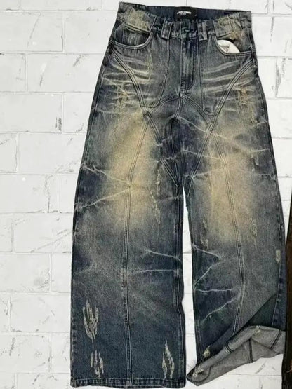 American High Street Straight Yellow mud-dyed Jeans, distressed denim by FLIPSTYLEZLLC on Tampa Home & Garden Store