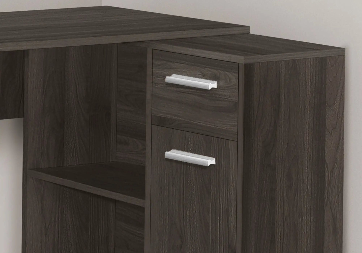 Corner desk with storage drawers in dark walnut finish, L-shaped, by Unique Piece Furniture on Tampa Home & Garden Store