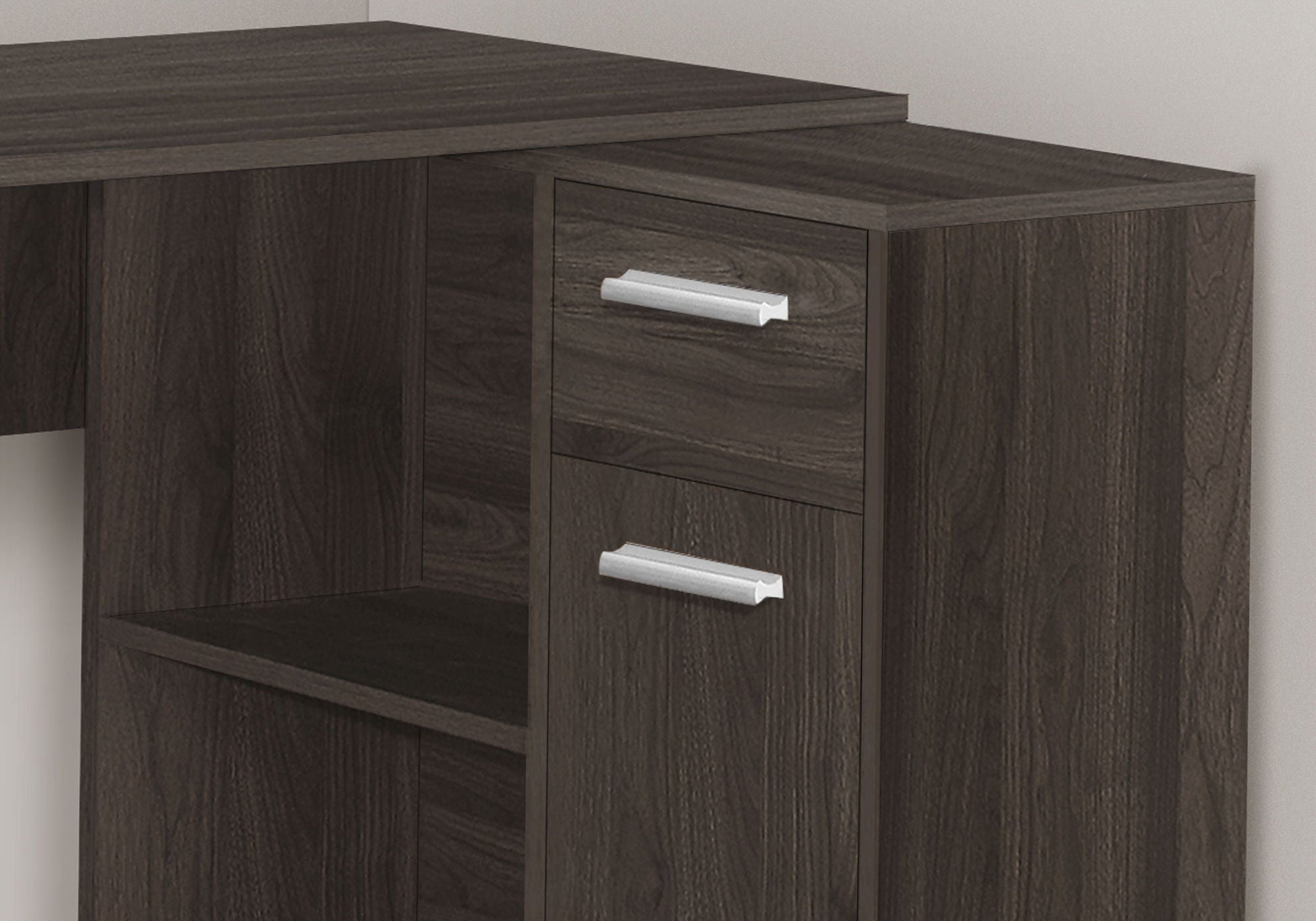 Corner desk with storage drawers in dark walnut finish, L-shaped, by Unique Piece Furniture on Tampa Home & Garden Store