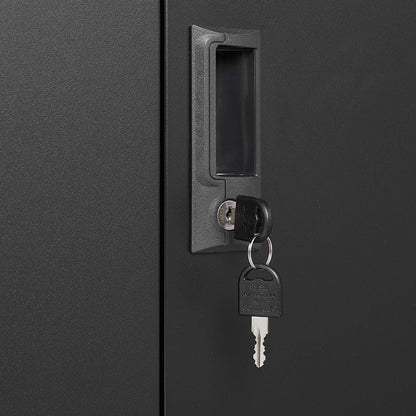 Metal storage cabinet with locking doors by HouseOfZazla; black steel with adjustable shelf on Tampa Home & Garden Store