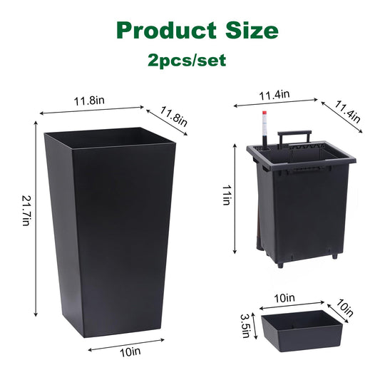 22in Tall Planter Set of 2 black plastic garden pots for outdoor and indoor use HouseOfZazla on Tampa Home & Garden Store