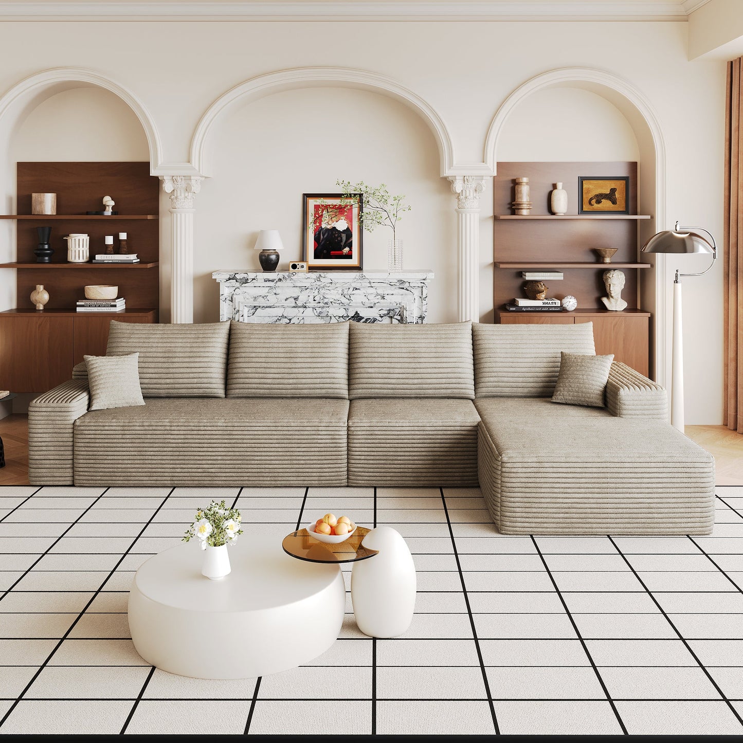 134in Cloud Sectional Couch with L-Shaped Chaise beige fabric by HouseOfZazla on Tampa Home & Garden Store