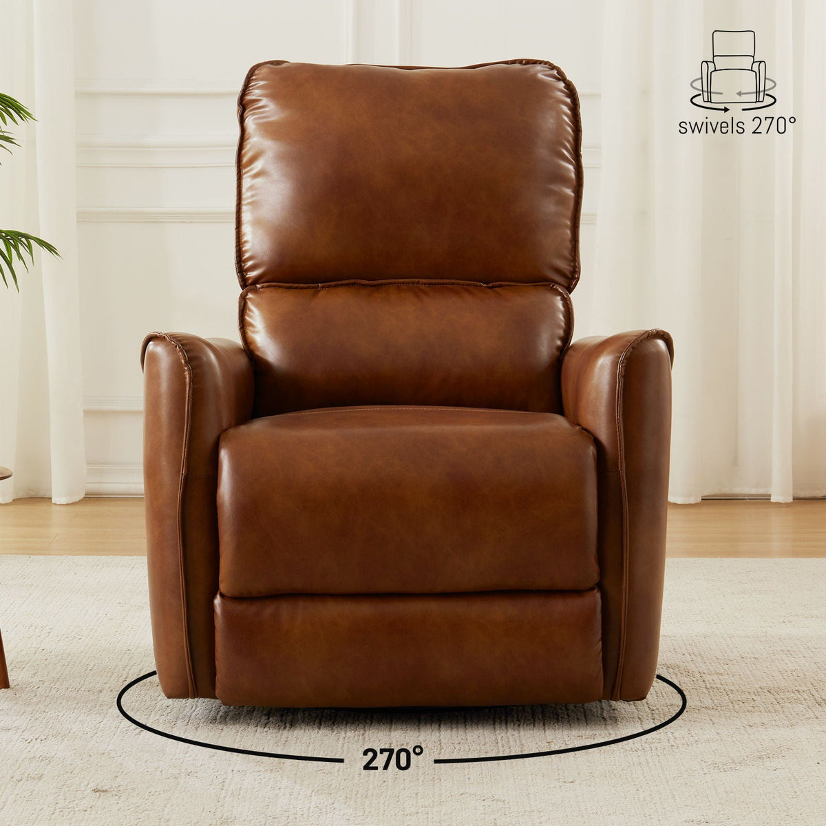 Electric recliner chair in brown leather with rocker and 270° swivel on Tampa Home & Garden Store