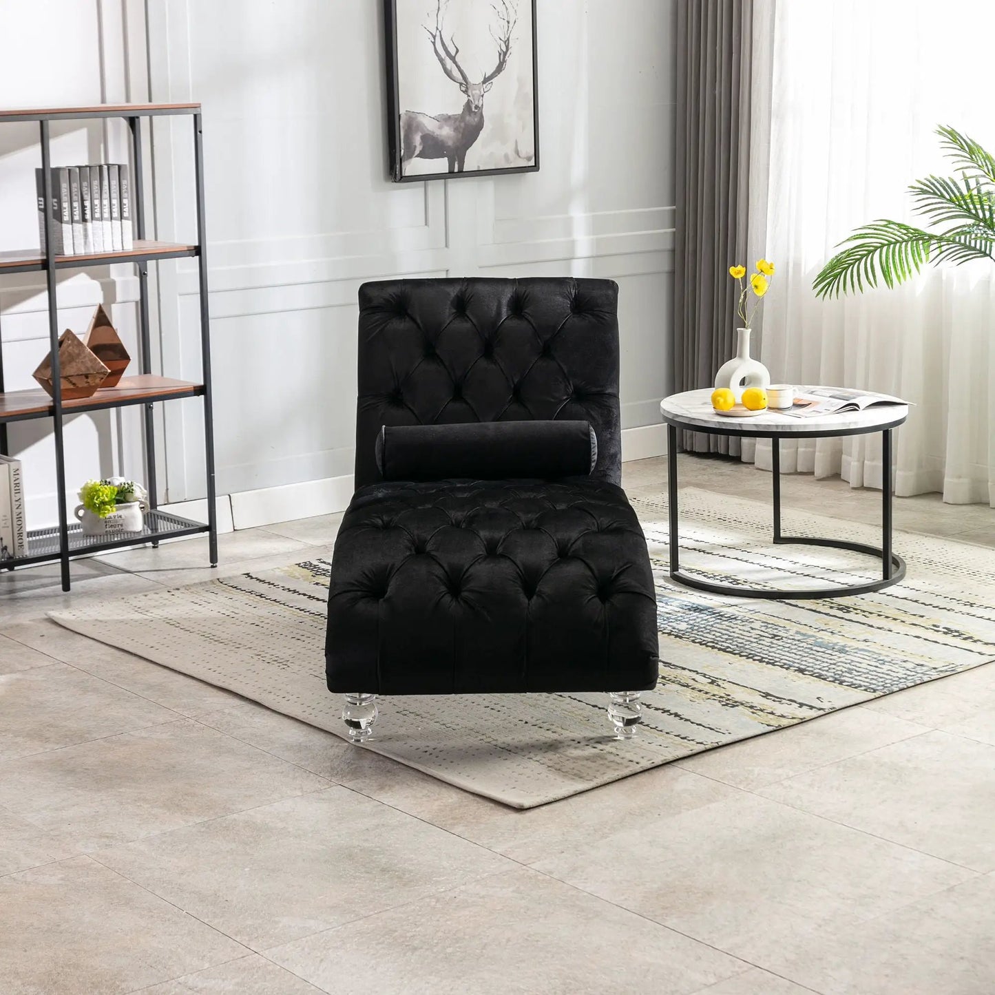 Indoor Chaise Lounge With Button Tufted Pillow