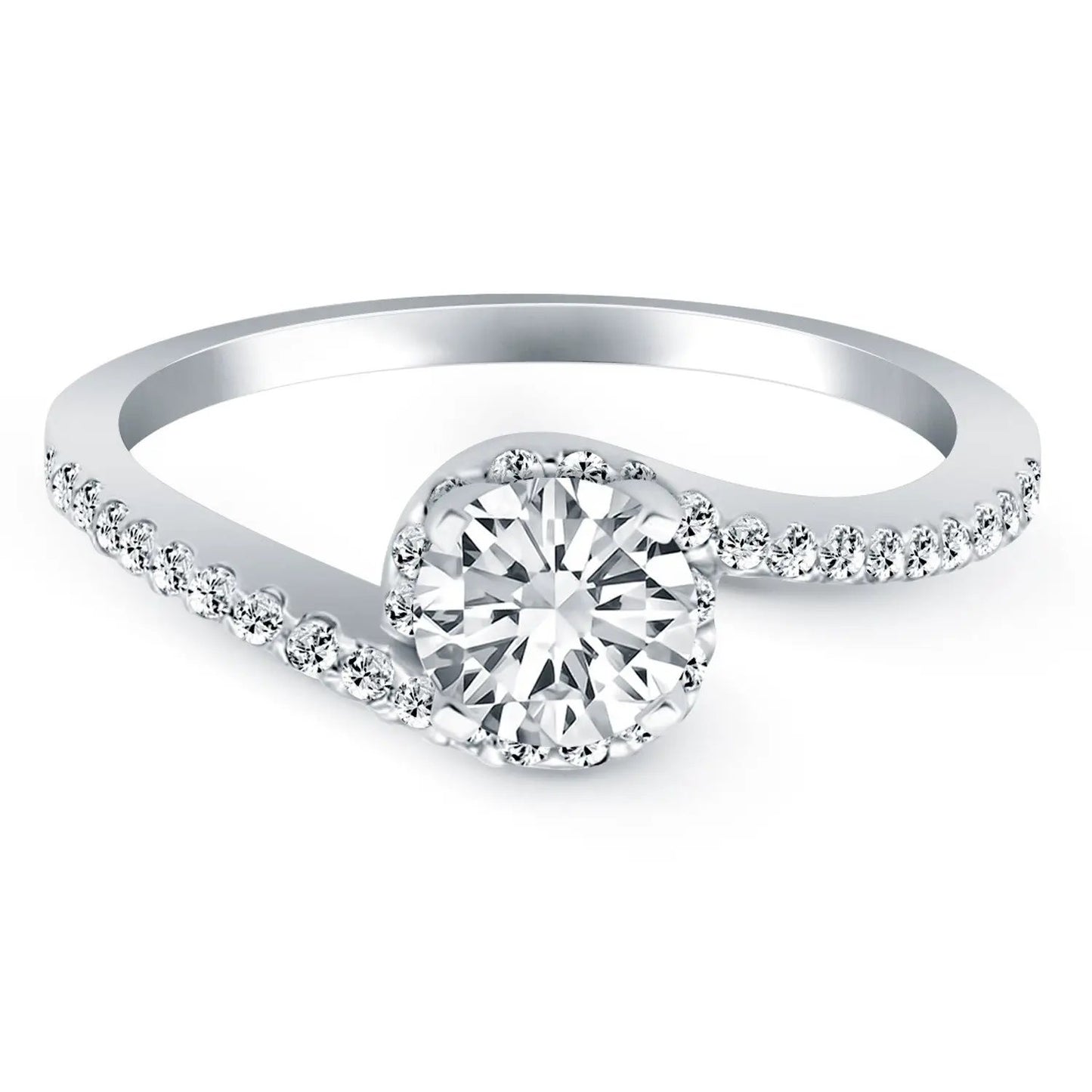 14k white gold bypass swirl diamond halo engagement ring with pavé side diamonds on Tampa Home & Garden Store
