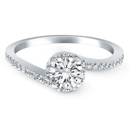 14k white gold bypass swirl diamond halo engagement ring with pavé side diamonds on Tampa Home & Garden Store