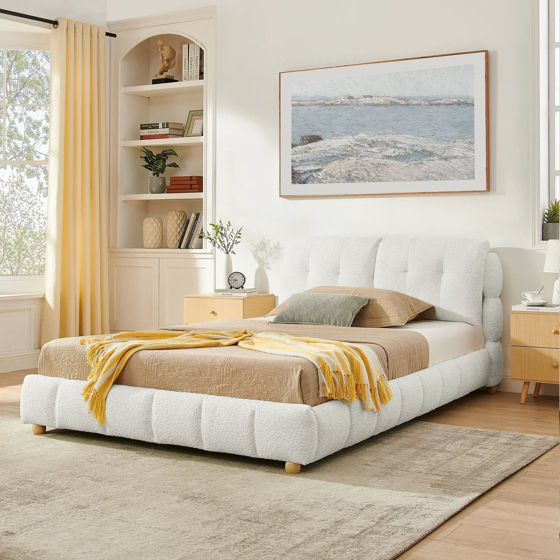 Platform bed with beige upholstered frame by Unique Piece Furniture on Tampa Home & Garden Store