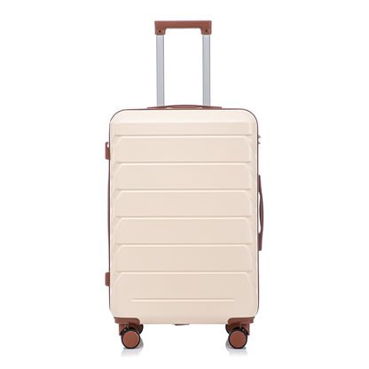 Beige hard-shell 28in spinner luggage with brown trim and extended handle on Tampa Home & Garden Store